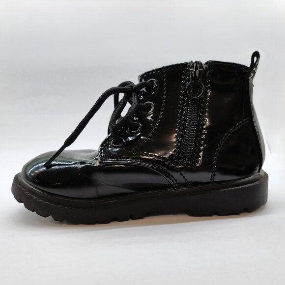 Faux Patent Combat Boots for Girls - Picture 1 of 7